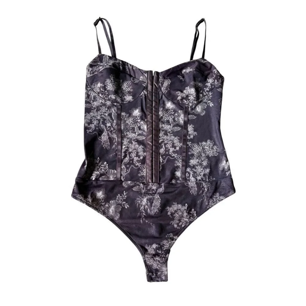 Intimately Free People Night Rhythm Bodysuit Chocolate‎ size M Floral